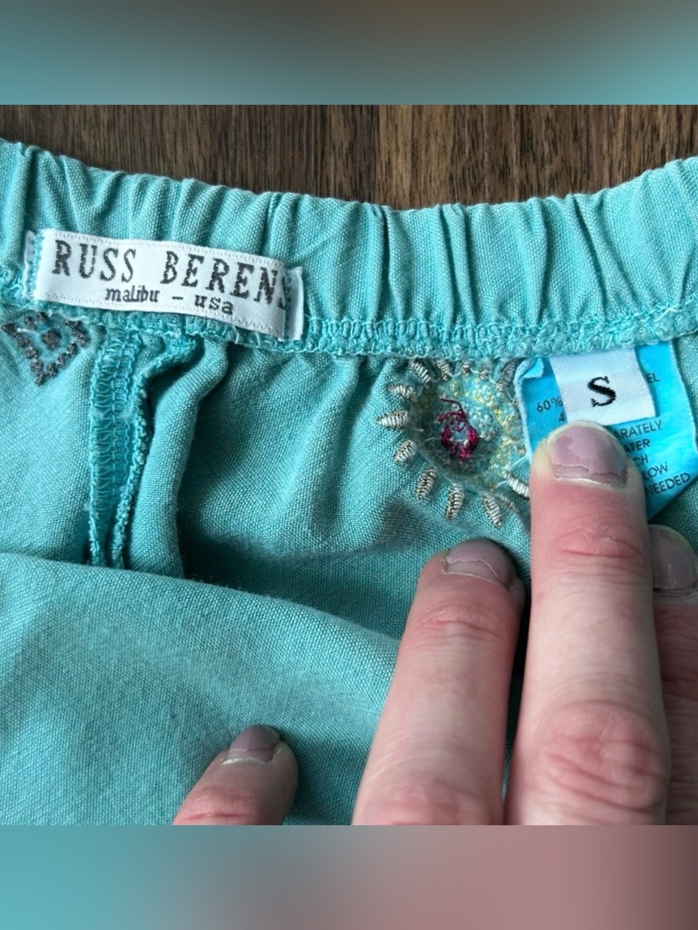 VTG Y2K Aqua Embroidered Statement Maxi Skirt Resort Coastal Boho Tropical Small - Picture 3 of 11
